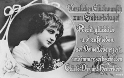 alte Geburtstagskarte, Frau, Gedicht, sw, 1917