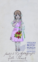 alte Geburtstagskarte, Mädchen, Jugendstil, Blumen, 1903