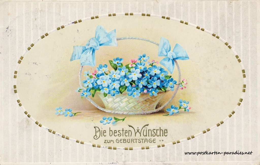 Geburtstagsgrüße,Postkarte Blumenkorb vergissmeinnicht 1914