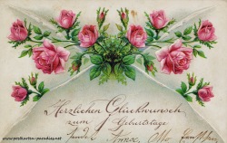 Geburtstagsgrüße,Postkarte Blumen rot Rosen 1908