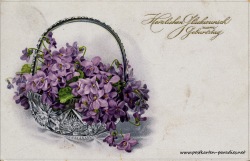 Geburtstagsgrüße,Postkarte Blumenschale violett 1919