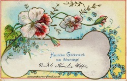 historische Geburtstagskarte Vergissmeinnicht Blumen, Prägung, Goldauflage 1906