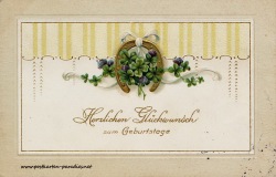 historische Geburtstagskarte Kleeblatt Hufeisen 1914