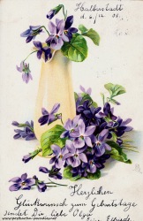 historische Geburtstagskarte Blumen violett 1905