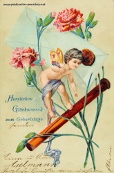 alte Geburtstagskarte Fee Blumen Brief 1906