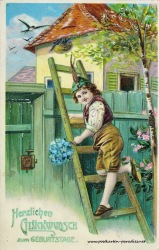 alte Geburtstagskarte Junge Vergissmeinnicht Leiter 1910