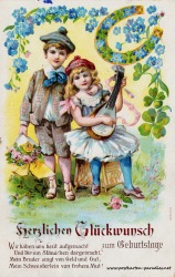 alte Geburtstagskarte Kinder Mandoline Gedicht 1911