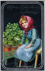 alte Geburtstagskarte  Mädchen Kleeblatt Norwegen 1902