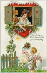 Namenstag, Frau, Engel, Herz,1904