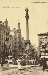 Historische Postkarte von München Mariensäule 1908