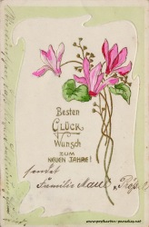 alte Neujahrskarte Jugendstil, Blumen,