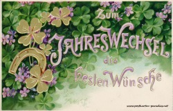 alte Neujahrskarte Hufeisen, Kleeblatt 1906